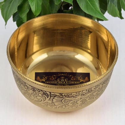 Pure Brass Embossed Flower Design Bowl Katori Dinnerware