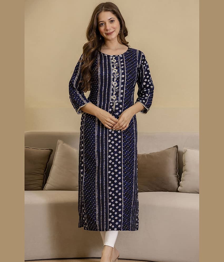 Kapadia Women Viscose Rayon Embroidered Straight Kurti ( Dark Blue )