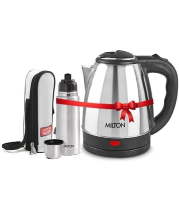 Milton Combo Set Go Electro 2 Ltrs Electric Kettle and Flip Lid 350 ml- Silver Thermosteel Hot or Cold Stainless Steel Water Bottle with Jacket