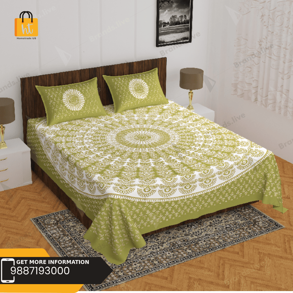 3001-Hometrade India-Standard King Size (90*108 Inches) Double Bedsheet With 2 Pillow Cover-RJ-14-Jaipur lining-4051