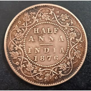 BRITISH INDIA 1876 HALF ANNA VICTORIA QUEEN COPPER COIN