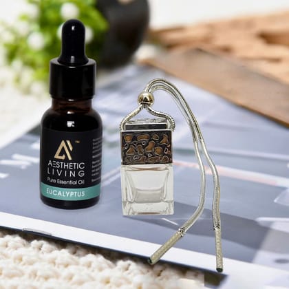 Aesthetic Living Car Aromatizer/ Diffuser Bottle with Essential Oil (Square Gold/Silver Shape-10 ml+ Eucalyptus Essential Oil, 15 ml) Aesthetic Living Car Aromatizer/ Diffuser Bottle with Essential Oil (Square Gold/Silver Shape-10 ml+ Eucalyptus Essential Oil, 15 ml)
