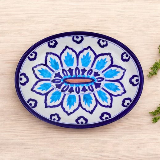 Blue Pottery Oval Plate