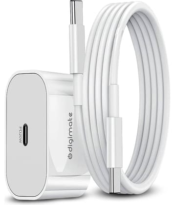 Digimate iPhone 20W PD Charger with Type-C to Type-C Cable Compatible for iPhone 14/15/16/17/Pro/Max (DG-ADP-1004, White)
