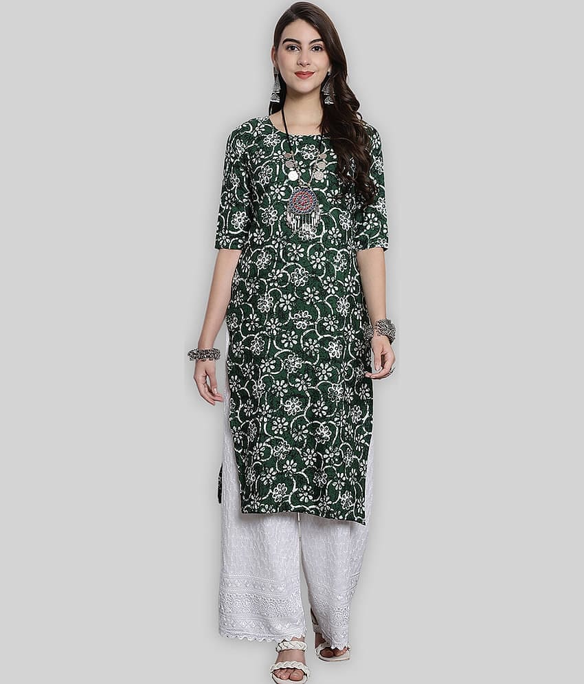 7Threads Crepe Printed Straight Women's Kurti - Green ( Pack of 1 )