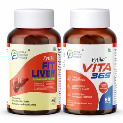 Fytika Vita 365 and Fit Liver: For Immunity, Liver Detoxification, For Men, Women - 60 Tablets Each