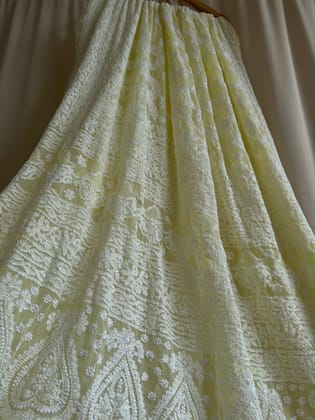 Georgette Chikankari saree in Lemon Yellow-Peach