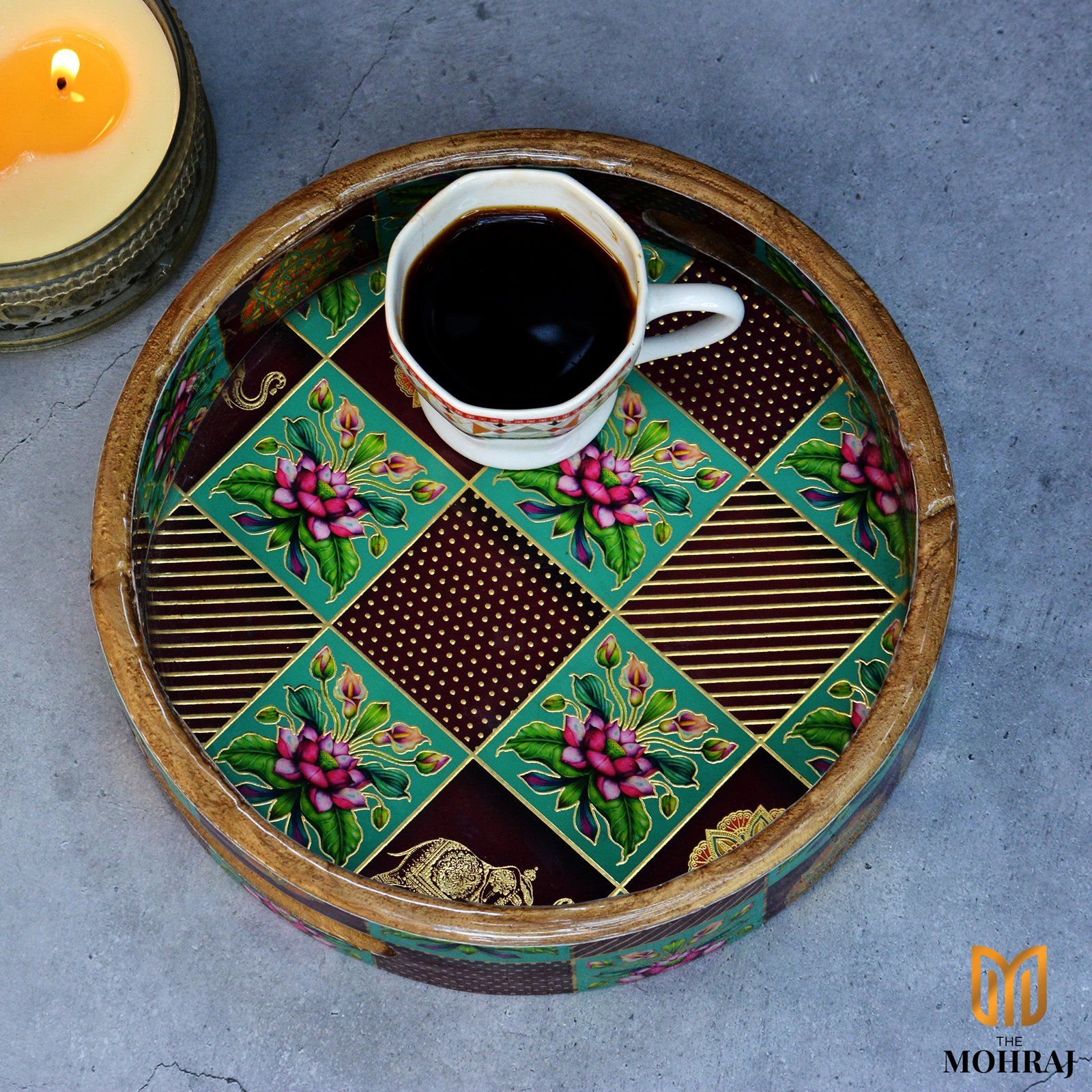 The Mohraj Rajasthani Wooden Round MDF Trays with Resin Finish Set of 3