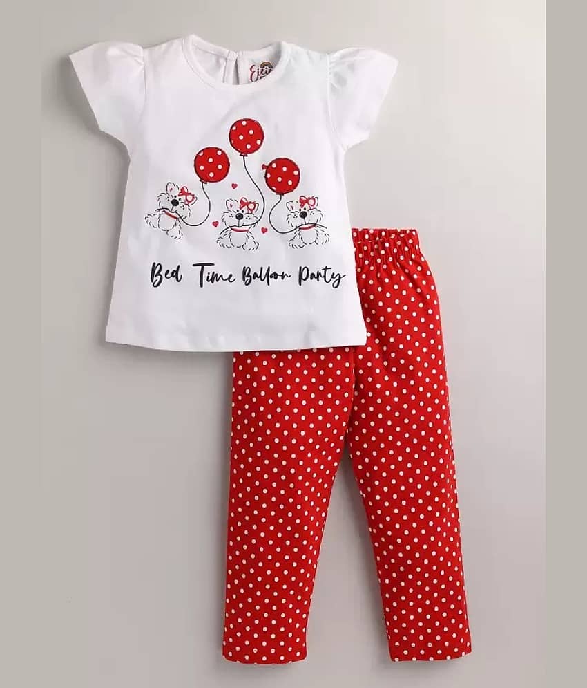 VELION Pack of 1 Girls Cotton Blend Top With Pajama ( Red )