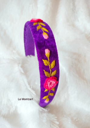 Le Mom'zart Hand Embroidered Velvet Hairband (1 Unit) | Floral Embroidery | Party & Casual Wear