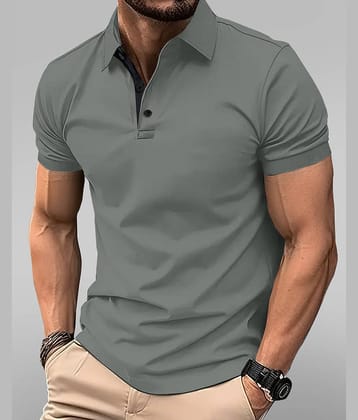 Eyebogler Men Cotton Blend Regular Fit Solid Polo T Shirt ( Grey )