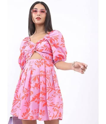 Ketch Women Polyester Printed A-line Dress ( Purple )