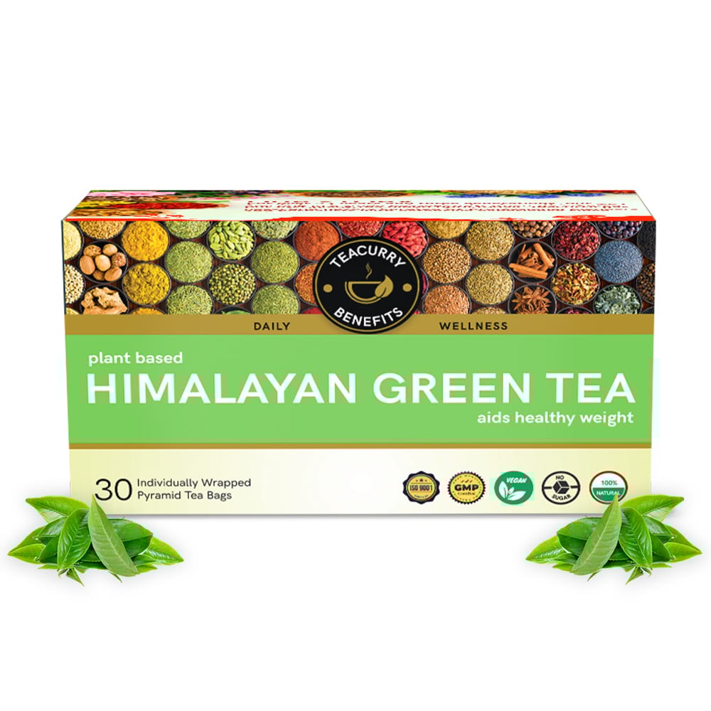 TEACURRY Himalayan Green Tea (1 Month Pack, 30 Tea Bags) - Helps with Weight Loss, BP, Brain & Cholesterol