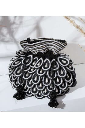 Black Suede Pearl & Micro Bead Embroidered Potli