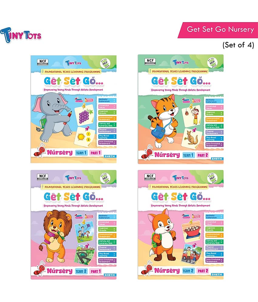 Tiny Tots Get Set Go Preschool Learning Nursery Books Set of 4 For Children, Aligned with NEP 2020 and NCF Standards, Term wise Education Books| Ages 3-4 Years