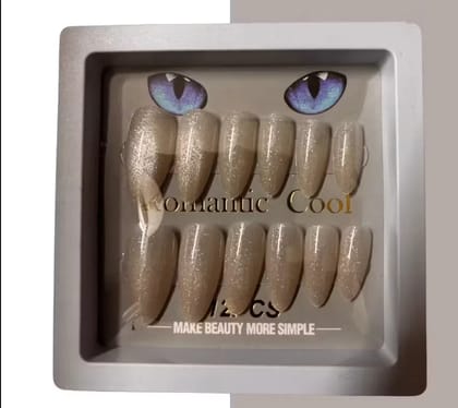 Kozykit Cream & Silver Full Glitter Press-On Nails Set for Women | Glossy Artificial Fake Nail Extensions | Full Silver Glitter Design | Reusable Stick-On Nails with Free Nail Kit