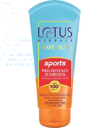 Lotus Herbals Safe Sun Sports Pro,Defence Sunblock , Spf 100 , Pa+++ , Water & Sweat Resistant, 80G
