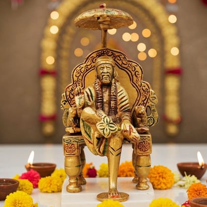 Brass Showpiece Sai Baba Umbrella Statue (BSMAS1304 D)