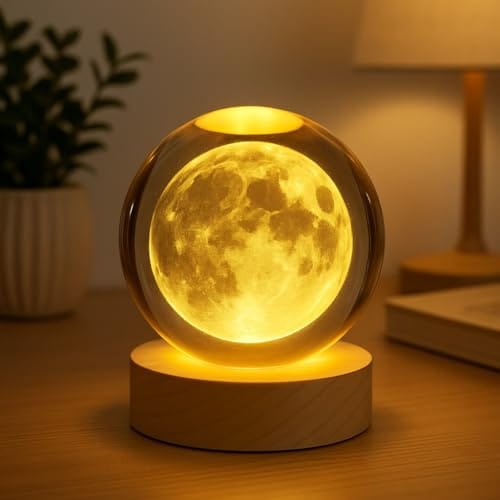 Lamp, Moon & Galaxy Theme Bedroom Décor Light, Acrylic Sphere Decorative Small Lamp for Kids, Women & Gift Ideas,