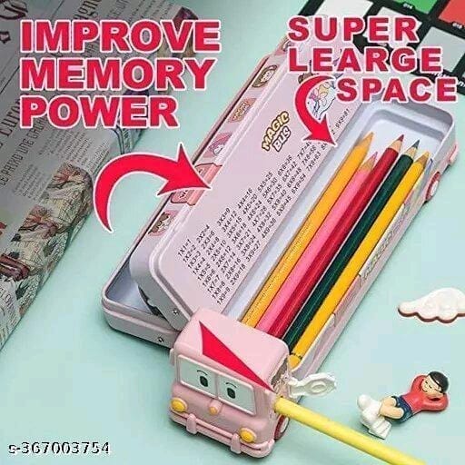 Magic School Bus Toy Car Shape 3 Layer Pencil Box, Pink