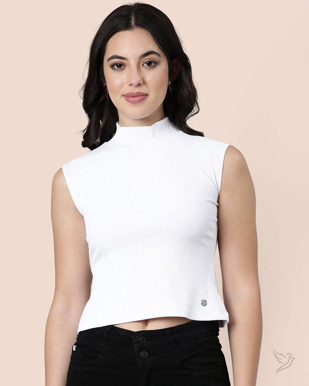 Sleeveless Ribbed Tee - White-XS / White