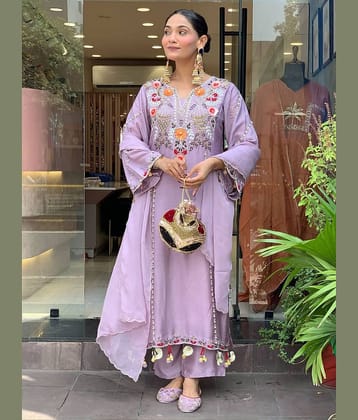 Niza Fashion Women Chanderi Embroidered Straight Kurti With Pants ( Lavender )
