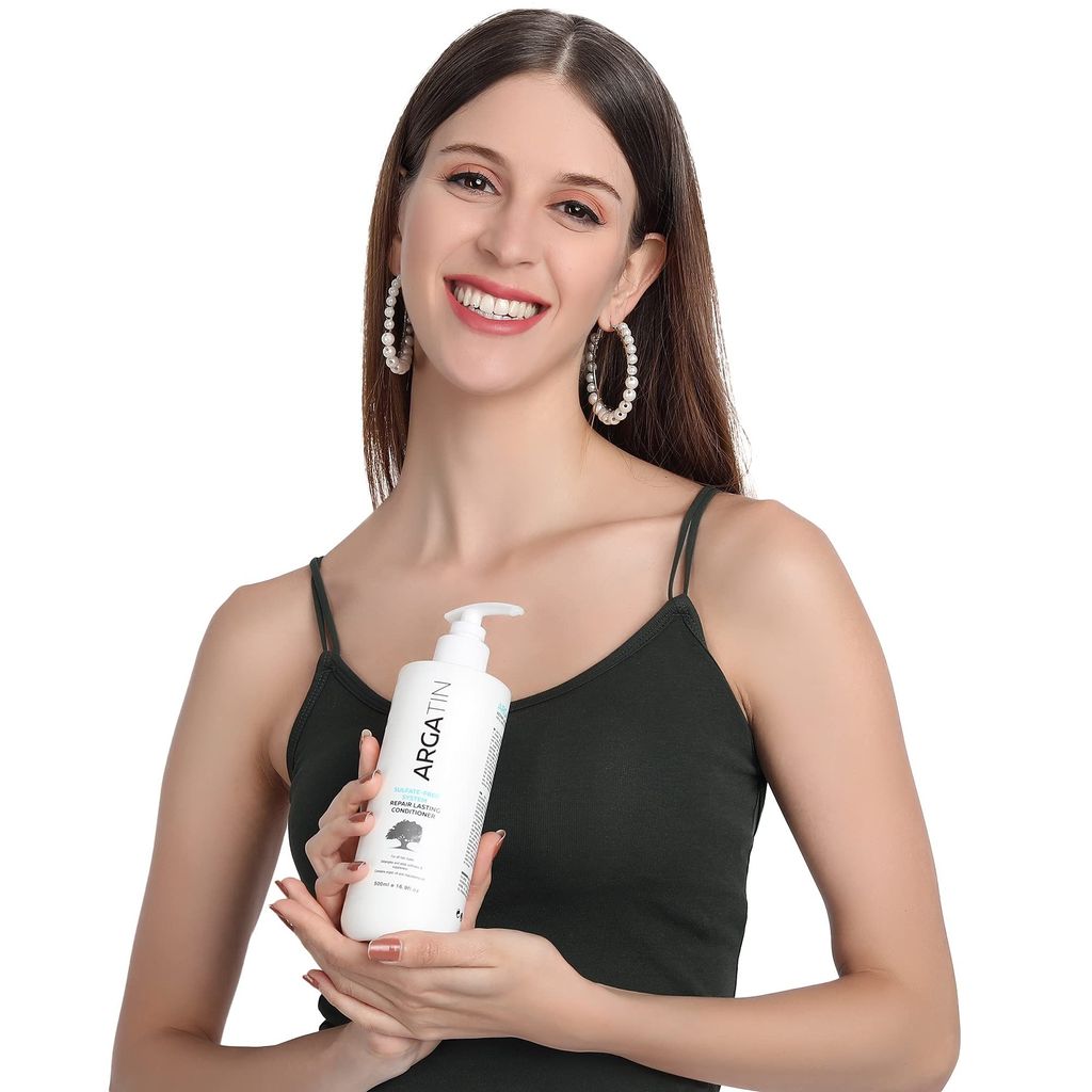 Argatin Keratin Repair Lasting Sulphate Free Conditioner | Enriched With Argan Oil & Aloe Vera Extract And Macadamia Seed Oil | Smooth, Shiny & Frizz Free Hair | Unisex 500 Ml