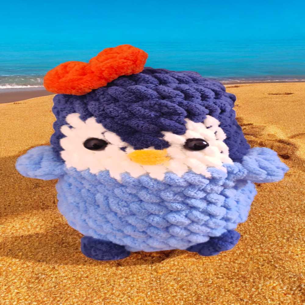 Chenille Blue Penguin Crochet Stuffed Toy