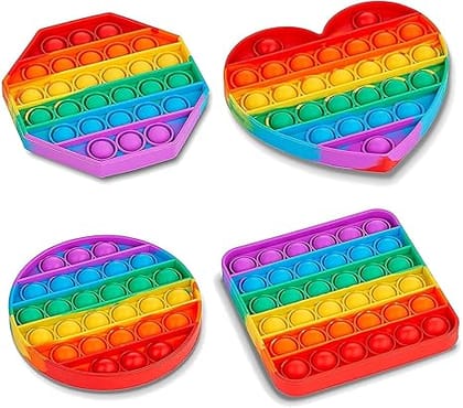 SmartCam New Hot Rainbow Pop Push Bubble Fidget Toys Antistress Simple Dimple Anti Stress Toys Stress Relief Toys for Adults and Children - Set of 4 Pop up