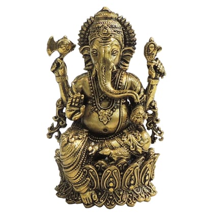 Brass Ganesh Ji Murti – Traditional Ganesha Brass Decorative Idol, Height : 5.2 Inch (BSMAS1823 G)