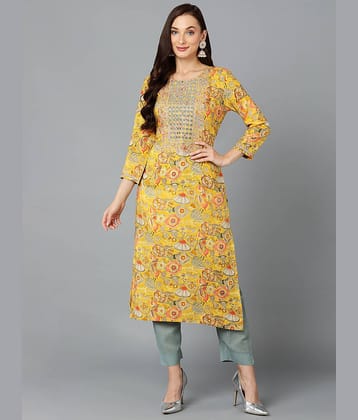 Vaamsi Viscose Embroidered Straight Women's Kurti - Yellow ( Pack of 1 )