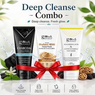 (Combo of 3) Globus Naturals Face Scrub (100g) With Multani Mitti Face Pack (50g) and Charcoal Face Wash (100g)