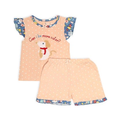 Ruffled Baby Girl Shorts & T-shirt with Blossom Print set-0-2 M / Peach