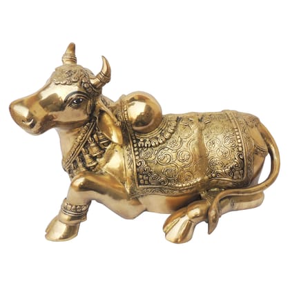 Brass Showpiece Nandi God Idol Statue - Traditional Pooja Statue, Height : 14 Inch (BSMAS1382 D)