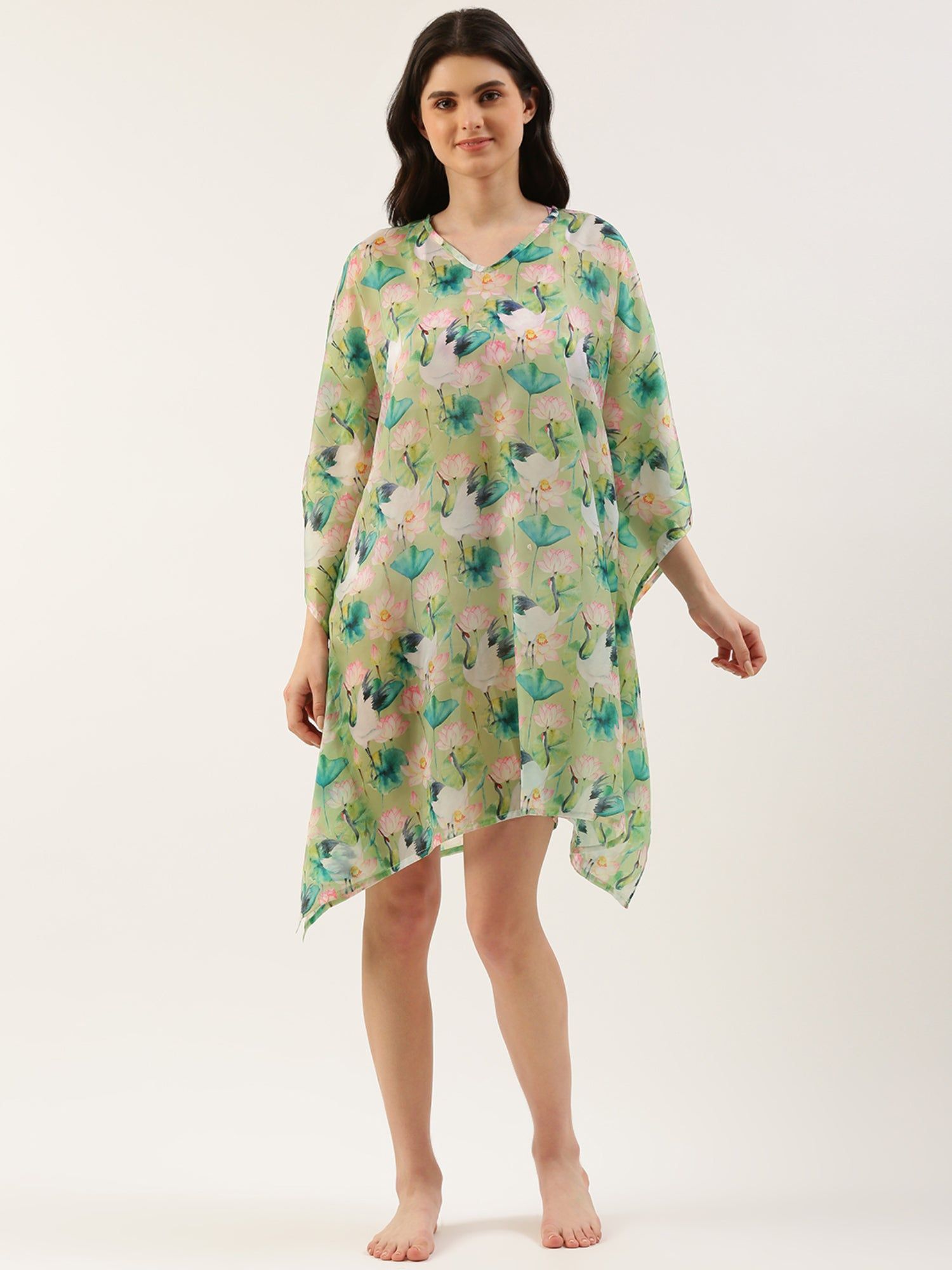 Women Green Cover-up Dress-Free Size