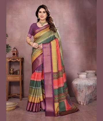 HEMA SILK MILLS Silk Blend Embellished Regular Saree With Unstitched Blouse Piece ( Multicolor )