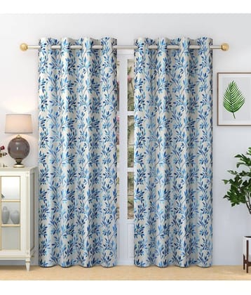 Homefab India Nature Blackout Eyelet Long Door Curtain 9ft (Pack of 2) - Blue