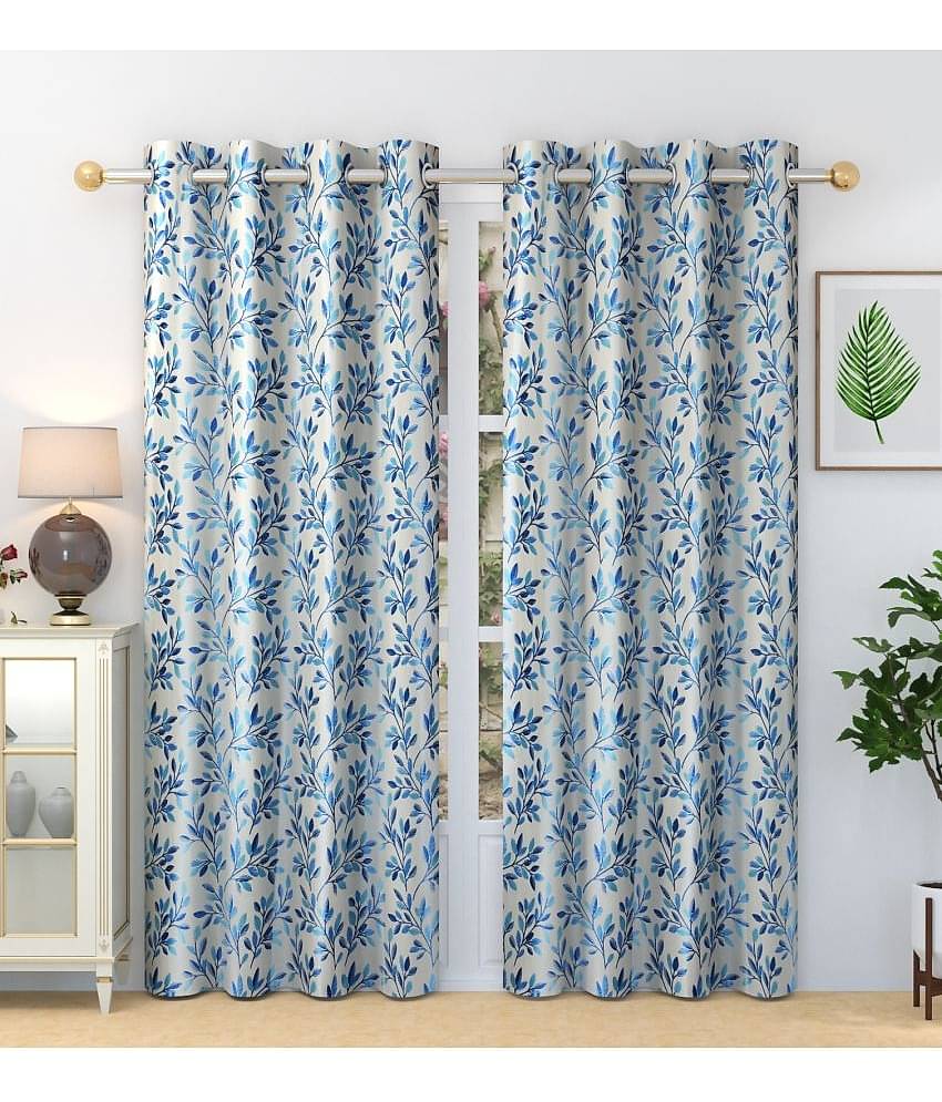 Homefab India Nature Blackout Eyelet Long Door Curtain 9ft (Pack of 2) - Blue