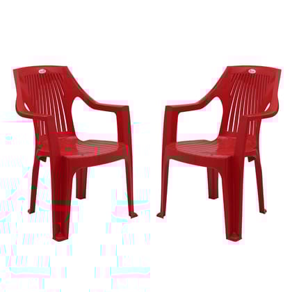Supreme Furniture Stripes Plastic with-Arm Chair Suitable for Home, Office, Garden, Living Room, Cafeteria, Restaurant, Hotel, Resort, Indoor & Outdoor