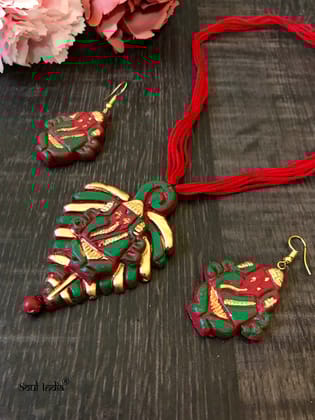 Handmade Terracotta Jewellery Set- Red