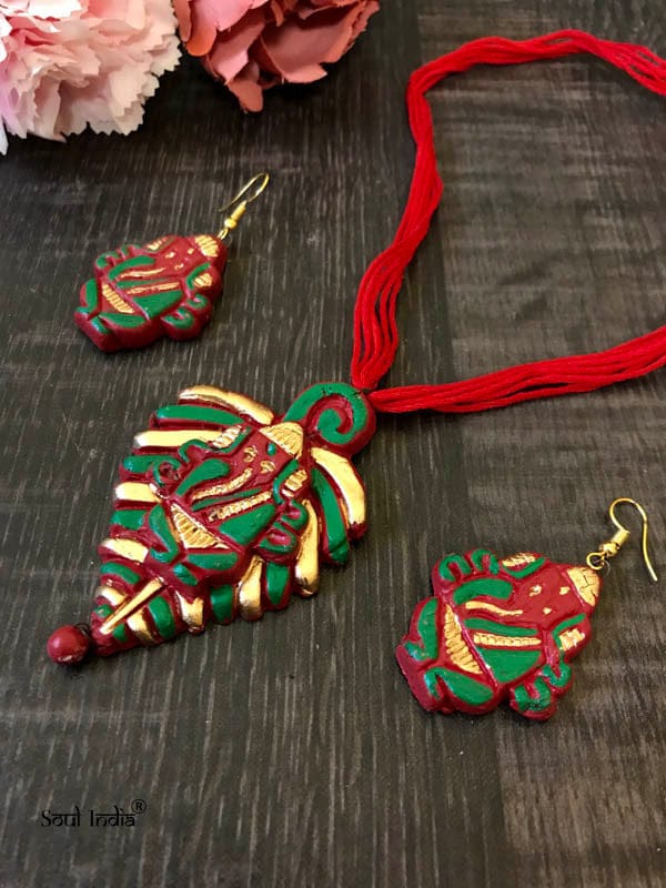 Handmade Terracotta Jewellery Set- Red