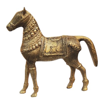 Antique Finish Brass Horse Statue | Handcrafted Brass Animal Showpiece, Height : 8.2 Inch (ANMAS075 C)