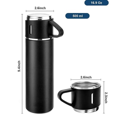 Double Wall Vacuum Bottles | Stainless Steel Water Bottle Travel Mug, Hot & Cold Water Bottles (Multicolour)(500ml) (Color - Black) by Ruhi Import Store
