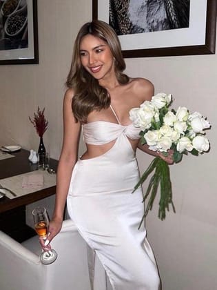 Halterneck Ruched Tube Cutout Backless Dress-S / WHITE