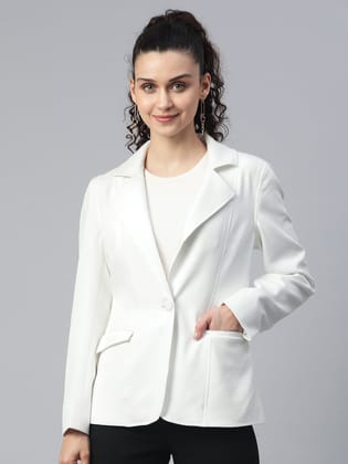 Notched Lapel Light Weight Stretch Jacket - White-S