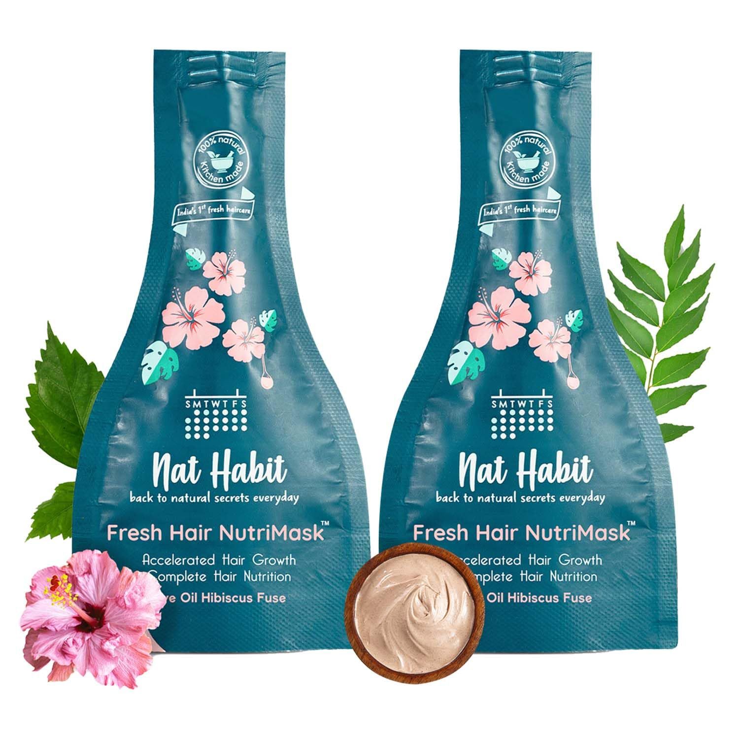 Nat Habit Five Oil Hibiscus Nutrimask-Hair Mask For Hair Growth, Conditioning, Smoothening, Dry & Frizzy Hair Enriched With Hibiscus Flowers, Hibiscus , Neem, Curry Leaves (Pack Of 2 X 40Grams) Nat Habit Five Oil Hibiscus Nutrimask-Hair Mask For Hair Gro
