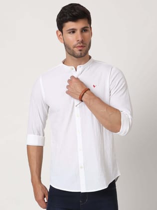 Amswan Premium Men'S Crinkle Cotton Shirt - Mandarin Collar, Long Sleeves-S-38