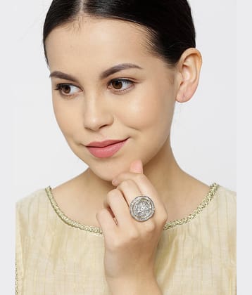 Pryaasi Designer Gold Plated American Diamond Ring For Women And Girls