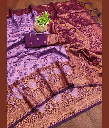 Vastukala Silk Woven Design Kanjeevaram Sarees With Unstitched Blouse Piece ( Lavender )