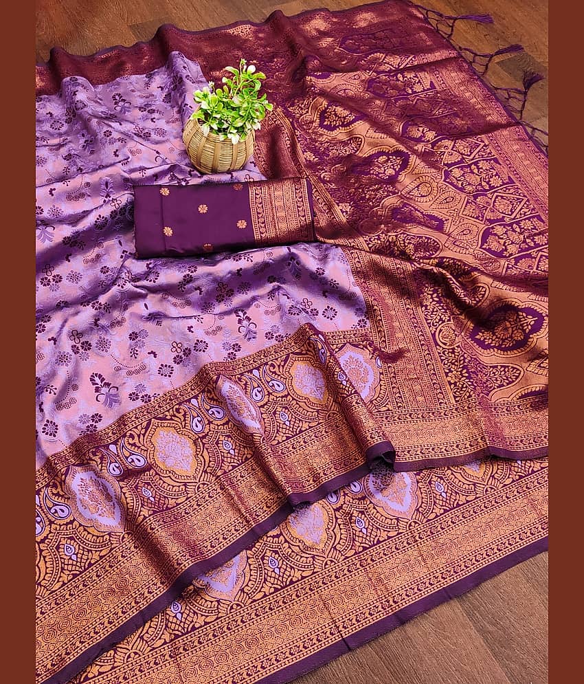 Vastukala Silk Woven Design Kanjeevaram Sarees With Unstitched Blouse Piece ( Lavender )